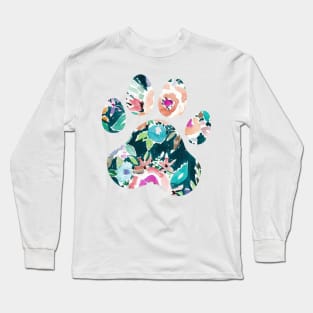 Teal Floral Paw Print Long Sleeve T-Shirt